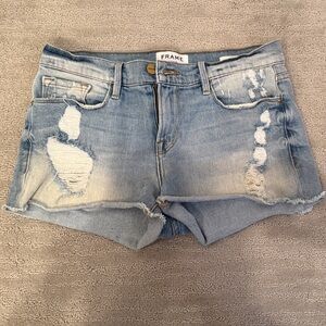 Frame Denim Light Blue Distressed Women Shorts